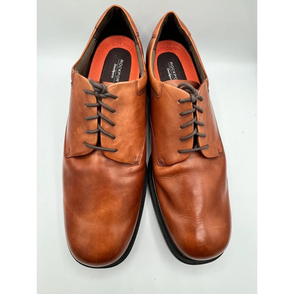 Rockport Dressports Men Sz 13W Tan Leather Derby Shoes Plain Toe Oxford CH3744